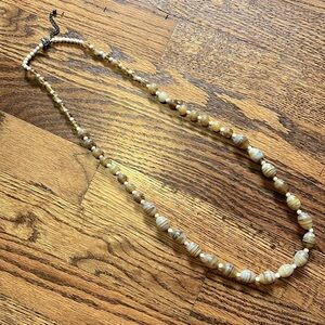 Vintage Glass Bead Necklace 15” Brown/Cream Swirl